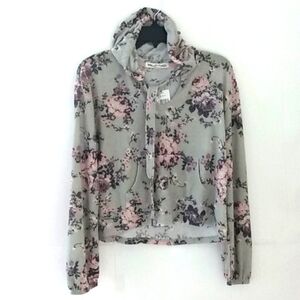 WALLFLOWER FLORAL CROP HOODIE LIGHTWEIGHT SWEATER SIZE LARGE NWT
